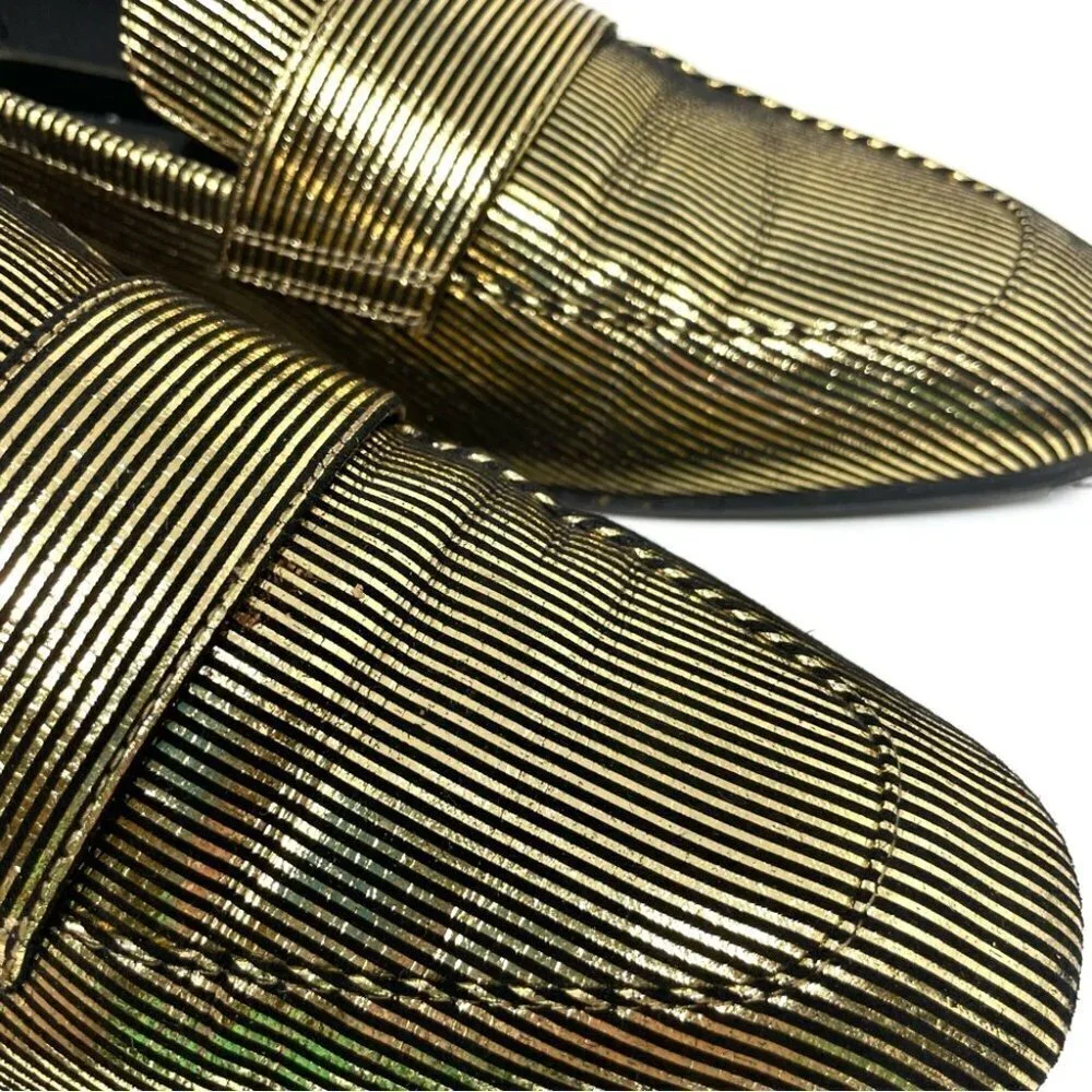 Charles and Keith Black and Gold Metallic Bar Strap Loafer Size 36/ 6 - Picture 8 of 11